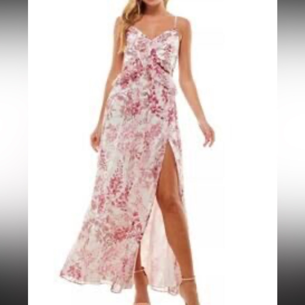 Chic Floral Maxi Floral Dress in Pink size L